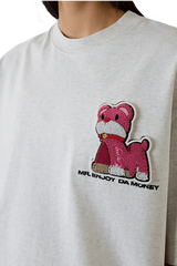 MEDM SS25 Cat Velcro Embroidery Tee with a cute pink cat design on the chest
