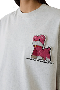 MEDM SS25 Cat Velcro Embroidery Tee with a cute pink cat design on the chest