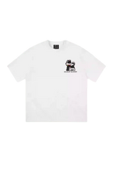 MEDM SS25 Cat Velcro Embroidery Tee in white featuring a playful cat design