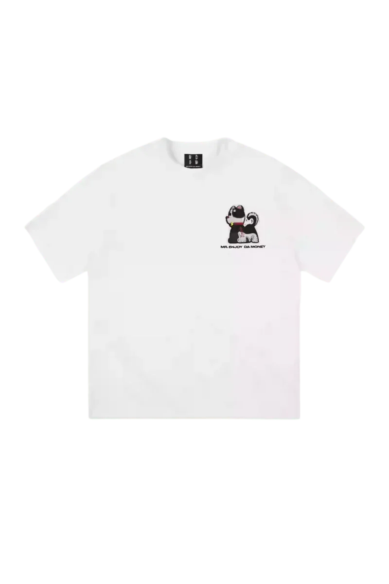 MEDM SS25 Cat Velcro Embroidery Tee in white featuring a playful cat design