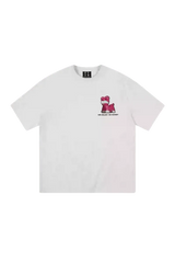 MEDM SS25 Cat Velcro Embroidery Tee in white featuring a playful cat design on the chest
