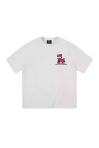 MEDM SS25 Cat Velcro Embroidery Tee in white featuring a playful cat design on the chest