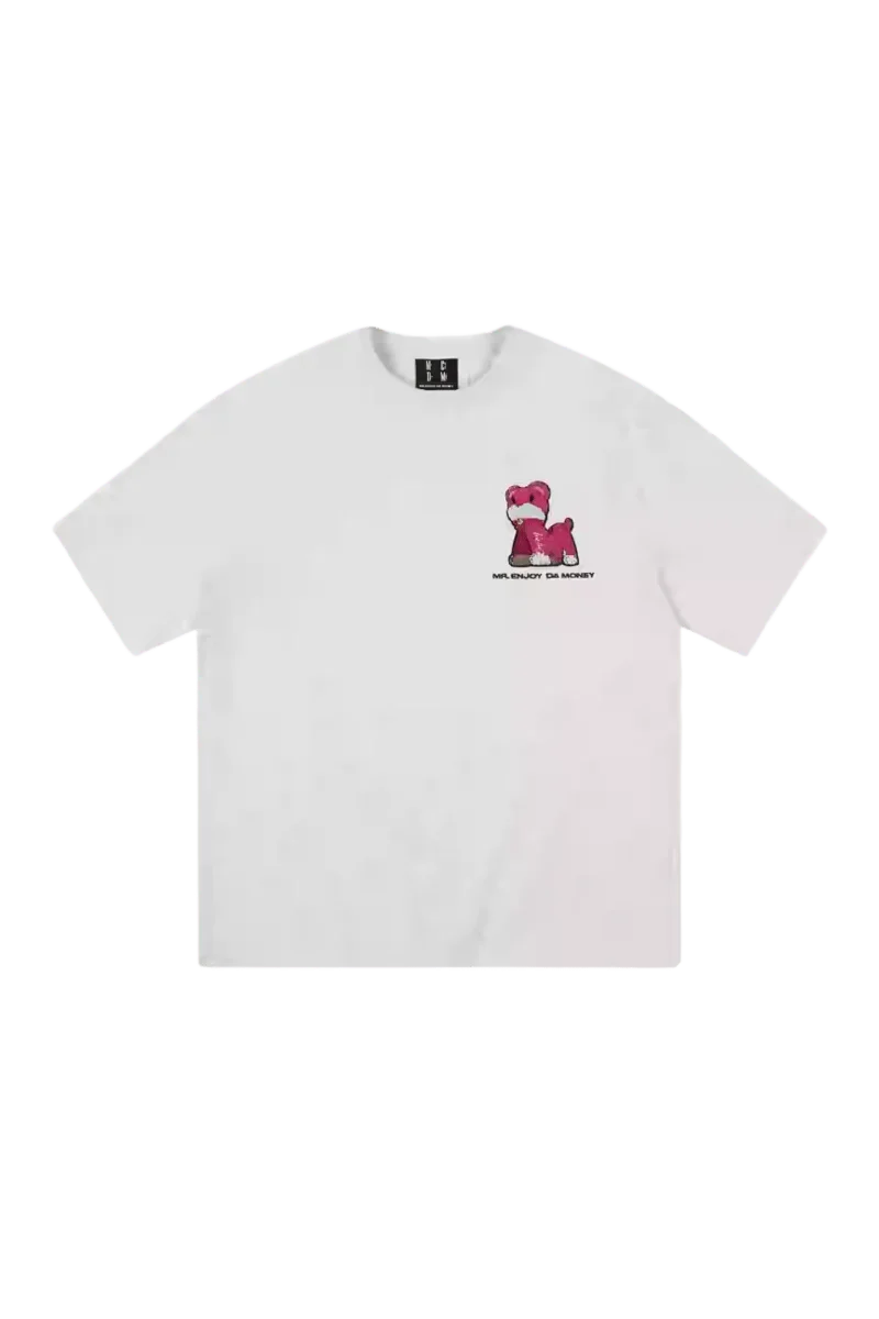 MEDM SS25 Cat Velcro Embroidery Tee in white featuring a playful cat design on the chest