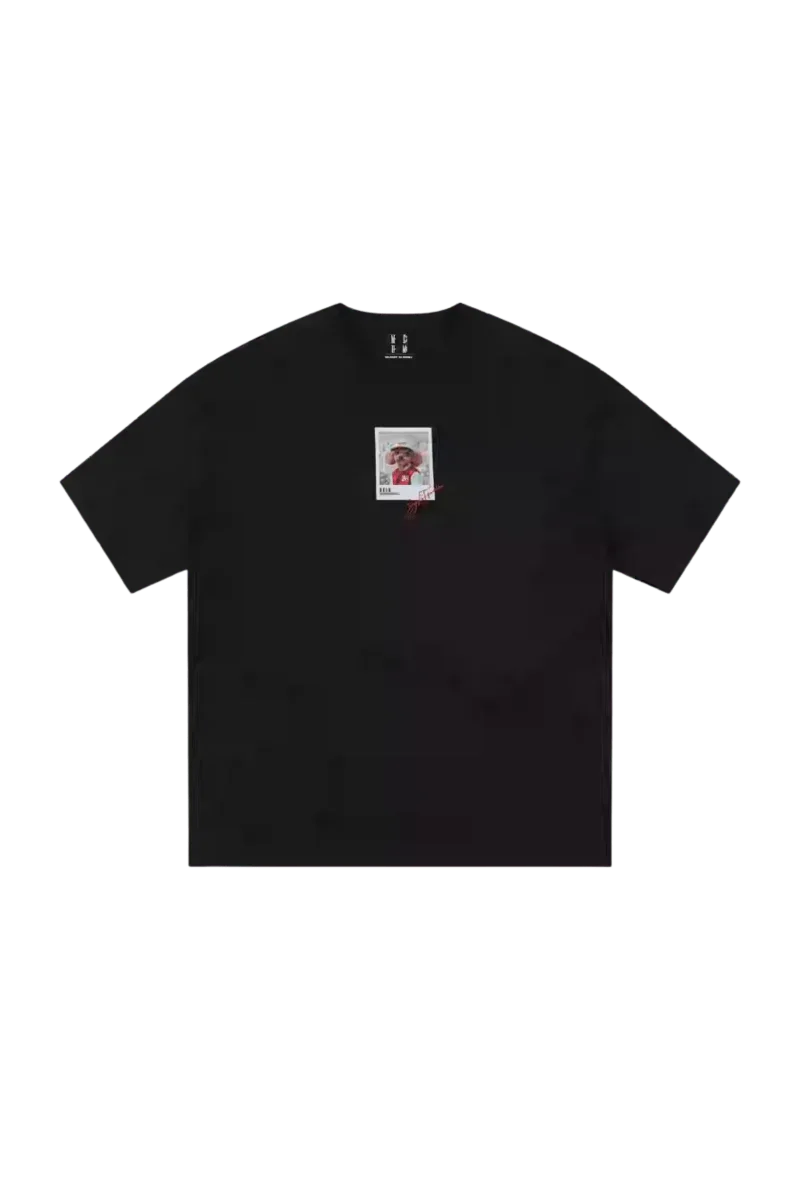 MEDM SS25 Dog Polaroid Tee in black featuring a unique dog graphic on the front