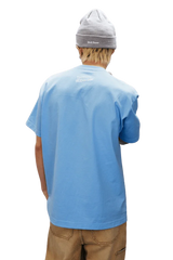 Back view of a blue MEDM SS25 Dog Polaroid Tee for casual streetwear style