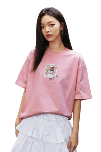 MEDM SS25 Dog Polaroid Tee in pink with a playful dog graphic for casual streetwear style