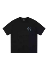 Black MEDM SS25 Felt Embossed Basic Tee by Mr Enjoy Da Money with unique embossed logo design