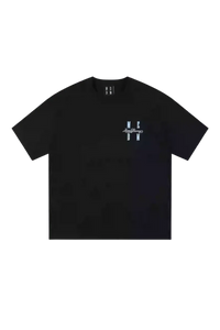 Black MEDM SS25 Felt Embossed Basic Tee by Mr Enjoy Da Money with unique embossed logo design