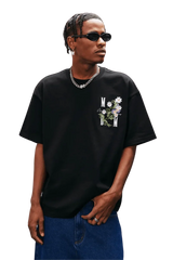 MEDM SS25 Floral Embroidery Tee in Black with Stylish Design and Casual Fit