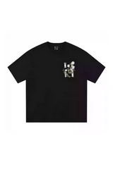 Black MEDM SS25 Floral Embroidery Tee with vibrant flower design on the chest