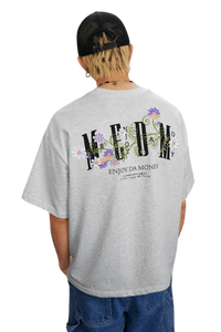 MEDM SS25 Floral Embroidery Tee in gray with colorful design on the back for stylish casual wear