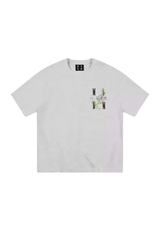 MEDM SS25 Floral Embroidery Tee in white with vibrant floral design on the chest area