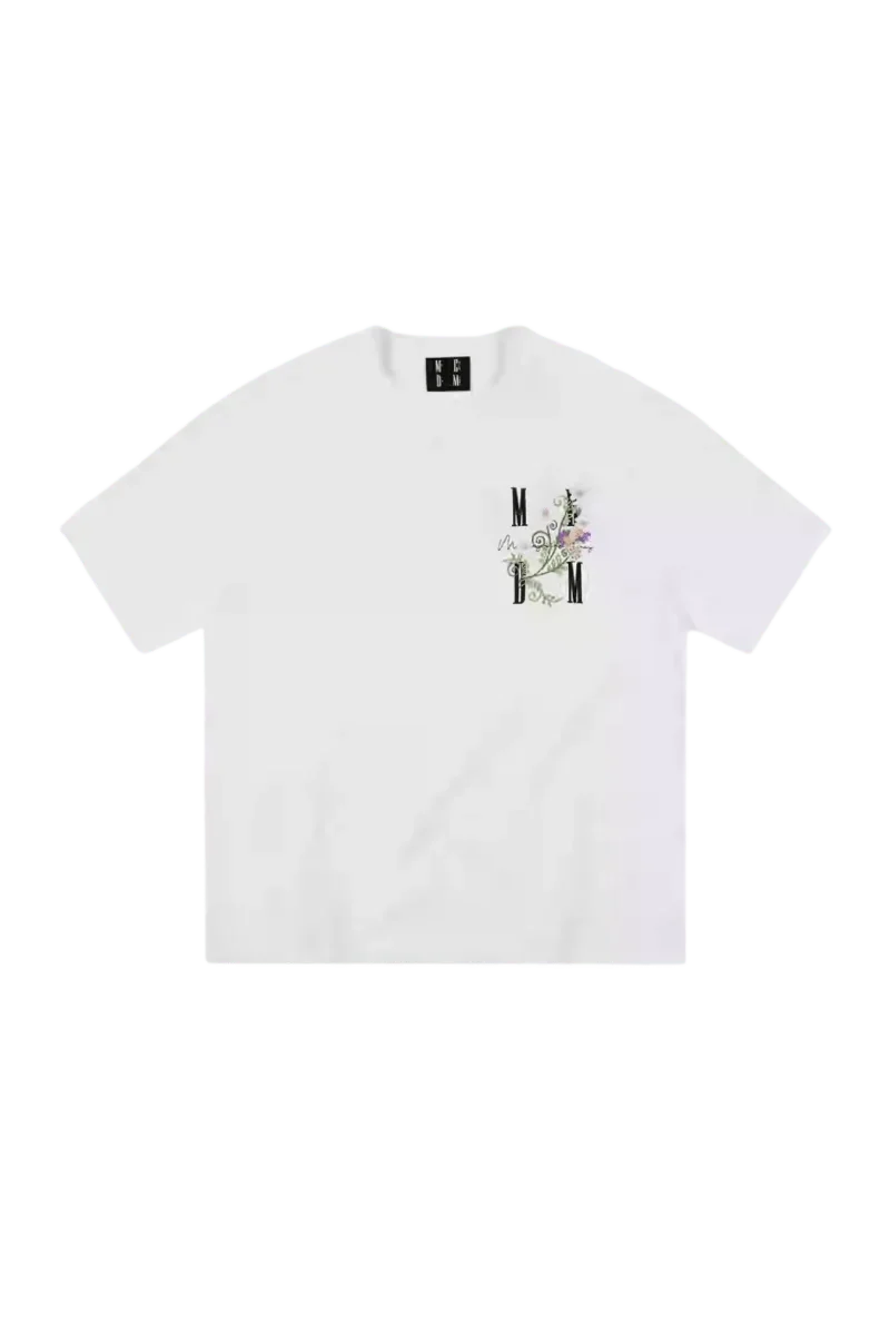 Mr Enjoy Da Money MEDM SS25 Floral Embroidery Tee in White with Colorful Floral Design