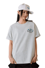 MEDM SS25 Floral Felt Embossed Tee in grey, featuring a stylish design and relaxed fit