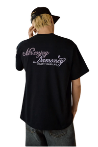 MEDM SS25 Four Color Velvet Embossed Tee featuring stylish back design with brand logo