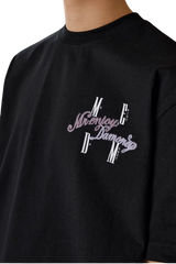 MEDM SS25 Four Color Velvet Embossed Tee in black featuring stylish logo design for a modern look