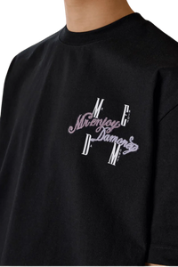 MEDM SS25 Four Color Velvet Embossed Tee in black featuring stylish logo design for a modern look
