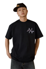 MEDM SS25 Four Color Velvet Embossed Tee in Black with Stylish Design and Comfortable Fit for Casual Wear