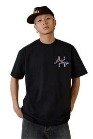 MEDM SS25 Four Color Velvet Embossed Tee in Black with Stylish Design and Comfortable Fit for Casual Wear