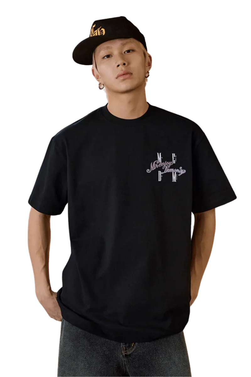 MEDM SS25 Four Color Velvet Embossed Tee in Black with Stylish Design and Comfortable Fit for Casual Wear