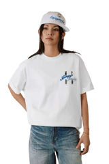 MEDM SS25 Four Color Velvet Embossed Tee in White with Mr Enjoy Da Money logo for stylish casual wear