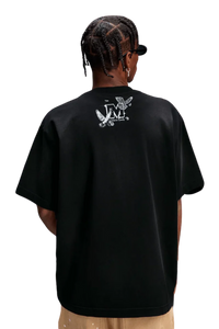 MEDM SS25 Lace Pigeon Gem Tee in black with unique back design for stylish streetwear