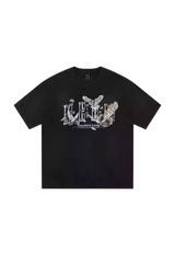 MEDM SS25 Lace Pigeon Gem Tee in black featuring vibrant graphic design with intricate details