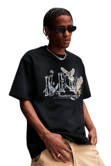 MEDM SS25 Lace Pigeon Gem Tee in black featuring unique graphic design and relaxed fit