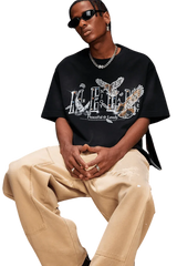 Mr Enjoy Da Money MEDM SS25 Lace Pigeon Gem Tee styled with casual pants and sunglasses