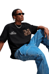 Mr Enjoy Da Money MEDM SS25 Leopard Fur Big M Tee in Black with Stylish Pocket Design