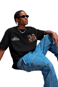 Mr Enjoy Da Money MEDM SS25 Leopard Fur Big M Tee in Black with Stylish Pocket Design