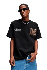 MEDM SS25 Leopard Fur Big M Tee in Black with Graphic Design on the Side