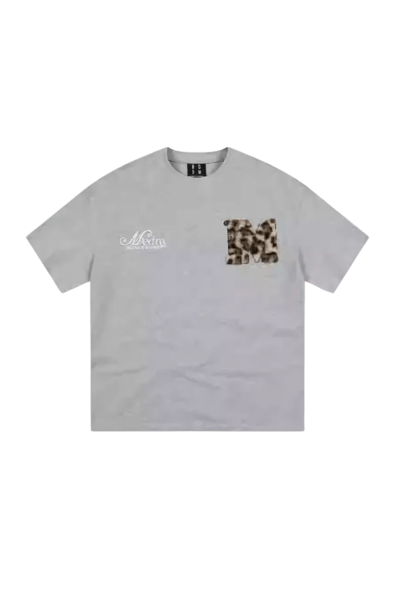 MEDM SS25 Leopard Fur Big M Tee in gray with stylish leopard print detail