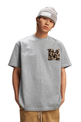MEDM SS25 Leopard Fur Big M Tee in Grey with Leopard Print Pocket for Stylish Casual Wear