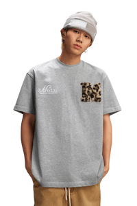 MEDM SS25 Leopard Fur Big M Tee in Grey with Leopard Print Pocket for Stylish Casual Wear