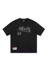 MEDM SS25 Rhinestone Tee in black featuring stylish graphics and comfortable fit