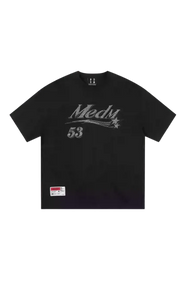 MEDM SS25 Rhinestone Tee in black featuring stylish graphics and comfortable fit
