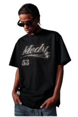 MEDM SS25 Rhinestone Tee in Black featuring a stylish graphic design for a trendy look