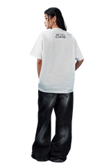 MEDM SS25 Rhinestone Tee in white featuring a stylish back logo design by Mr Enjoy Da Money