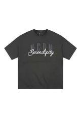 MEDM SS25 Serendipity Embroidery Tee in dark gray with stylish embroidered text
