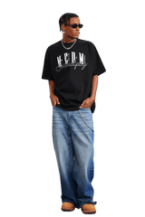 Black MEDM SS25 Serendipity Embroidery Tee featuring a stylish graphic design for casual wear