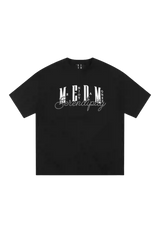 MEDM SS25 Serendipity Embroidery Tee in black featuring stylish embroidered text design