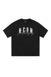 MEDM SS25 Serendipity Embroidery Tee in black featuring stylish embroidered text design
