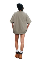 MEDM SS25 Serendipity Embroidery Tee in olive green with a relaxed fit and back view