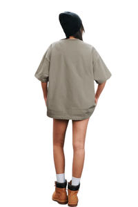 MEDM SS25 Serendipity Embroidery Tee in olive green with a relaxed fit and back view