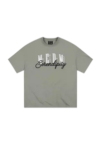 MEDM SS25 Serendipity Embroidery Tee in gray with stylish embroidered text