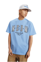 MEDM SS25 Small Pearl Tee in light blue with bold graphic design for casual style