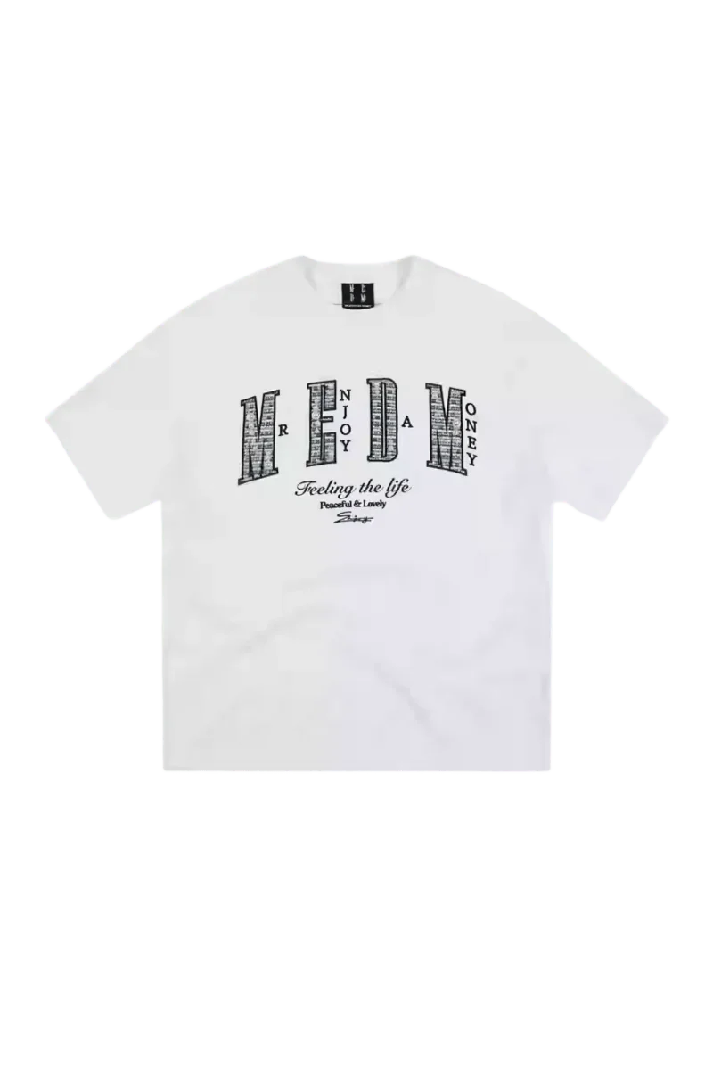 MEDM SS25 Small Pearl Tee in White featuring unique graphic design for casual streetwear style