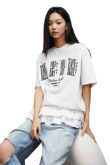 MEDM SS25 Small Pearl Tee in white with layered design and graphic print for a stylish look