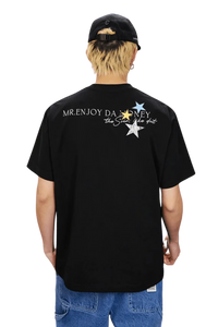 Black MEDM SS25 Snake Star Patch Tee from Mr Enjoy Da Money for a stylish streetwear look
